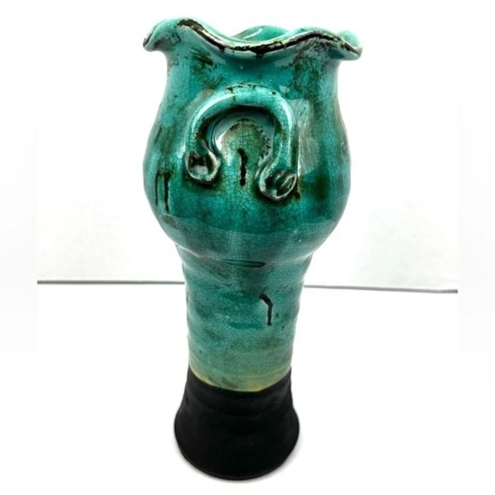 Turquoise and Black Unique Ceramic Decorative Vase